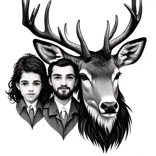 Stag Head With Father 2 Sons