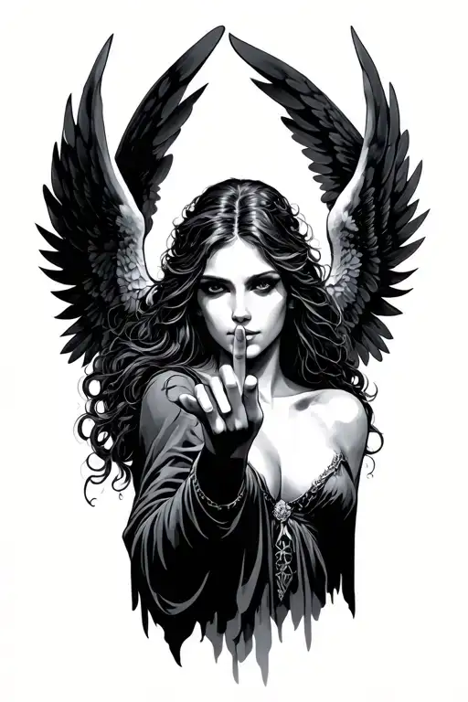 Dark Angel Reaching Finger Upwards