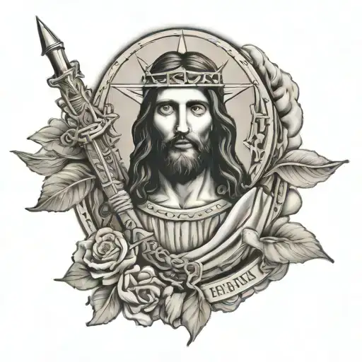 Jesus With Faded Us Marine Logo Sleeve Tattoo 0311
