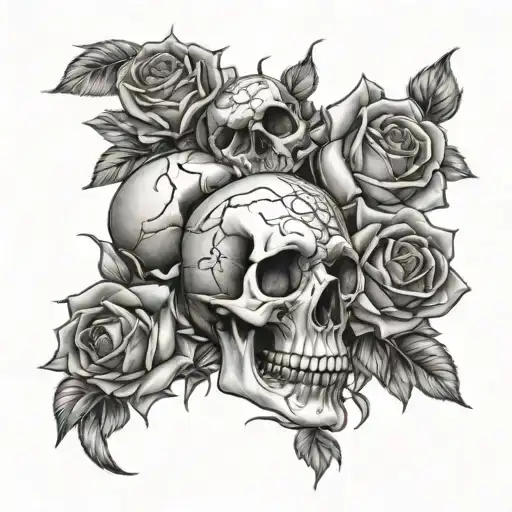 Skulls And Roses Intertwined