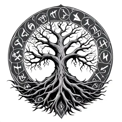 Nordic Runes Forming Yggdrasil Tree