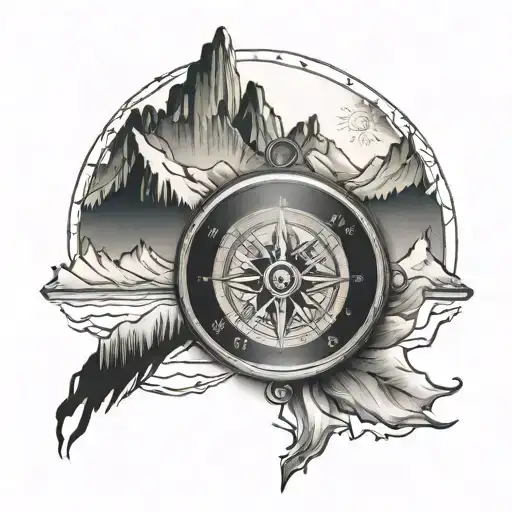 Compass With Mountains And Northern Lights Inside