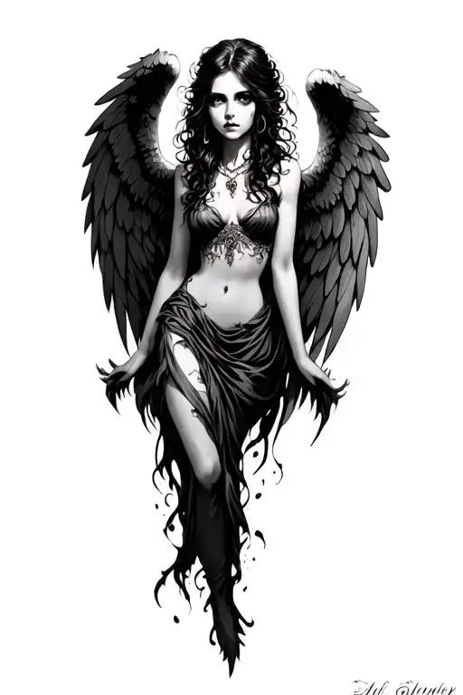 Goth Angel With Spread Wings Spread Wide Pretty Face