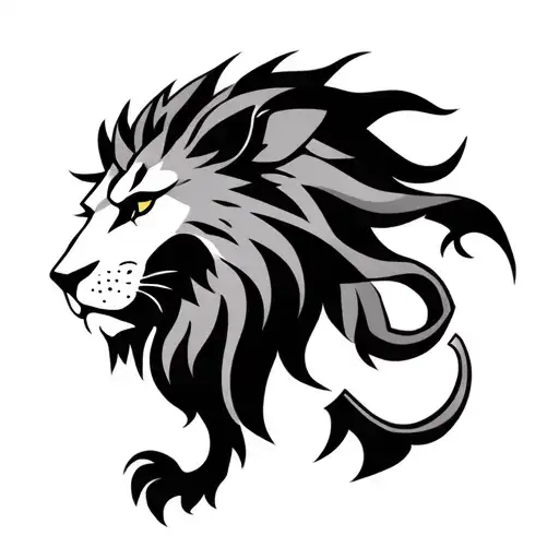 Lion And Viking Style Tattoo Featuring