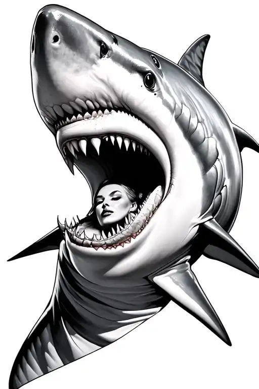 Great White Shark Suit With Woman's Head Peeking Out Of Mouth Realistic