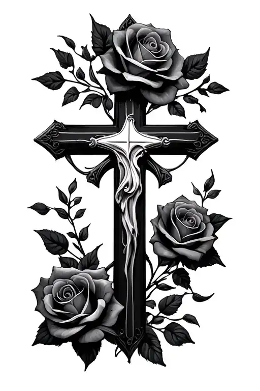 Christian Cross With Roses