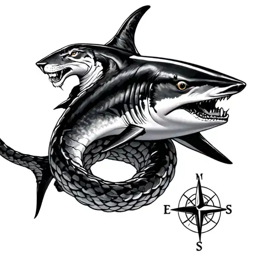 Cobra Coiled Bobcat Mako Shark And A Compass