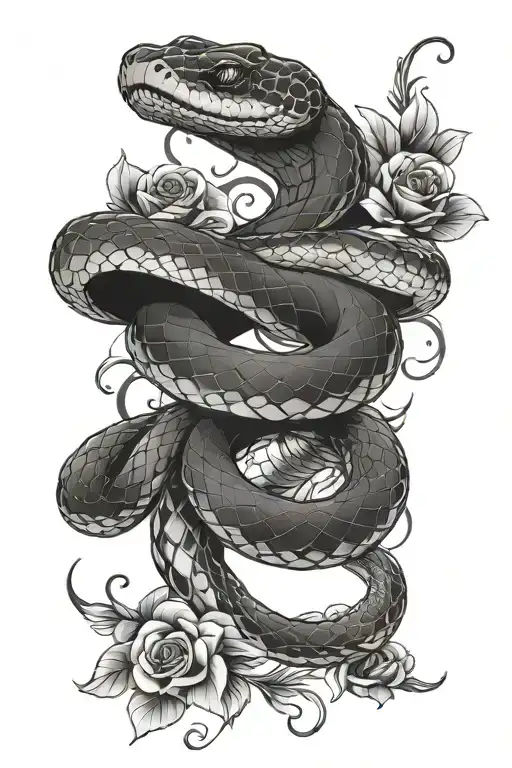 Snake Wrap Around With Flowers Intertwined