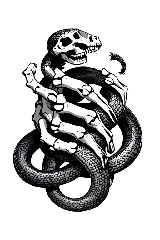 Snake Wrapped Around Skeleton Hand