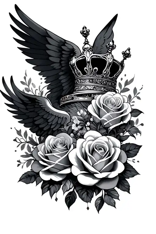 Crown Withwings And Roses Blooming