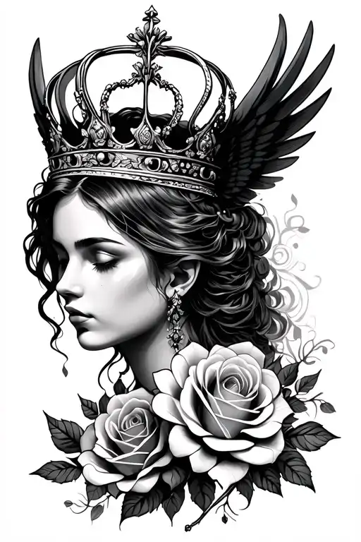 Crown Withwings And Roses Blooming For Lower Neck