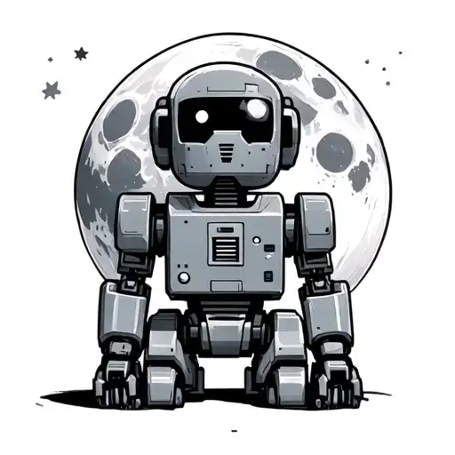 A Childlike Robot With The Moon