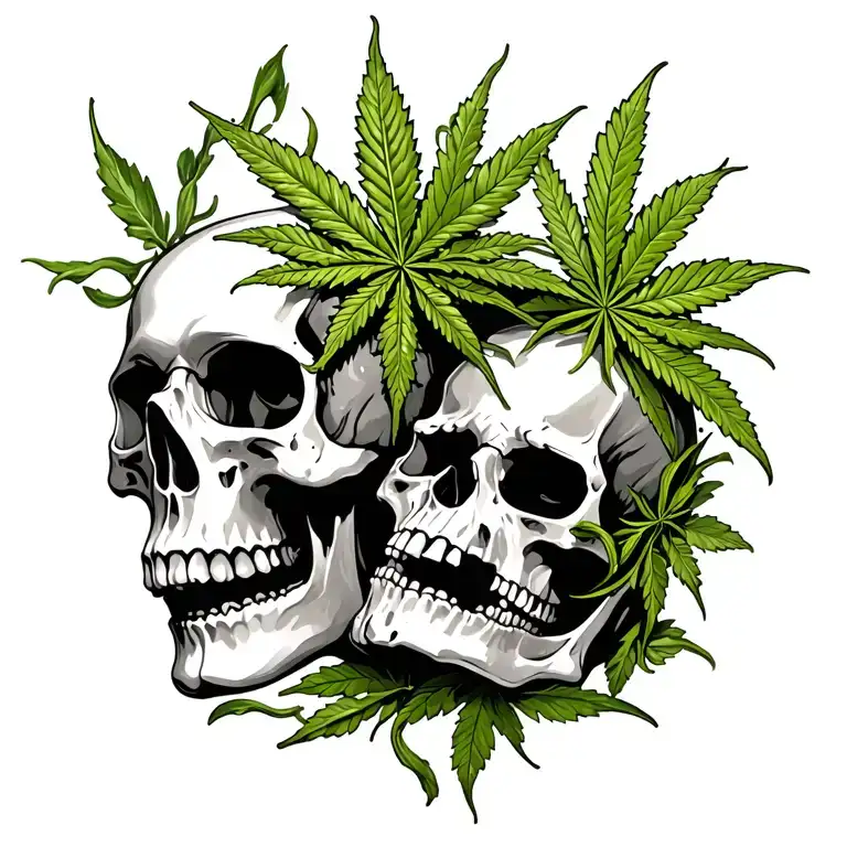 Skull And Weed Leaf Intertwined