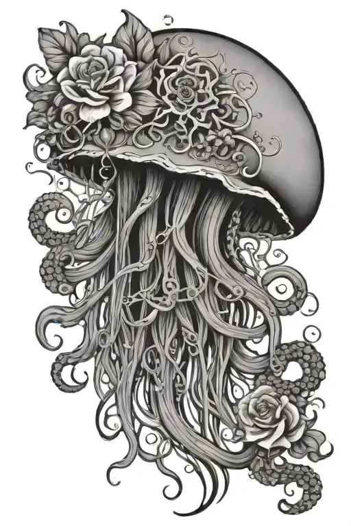 Jellyfish With Medusa And Flowers In The Tentacles