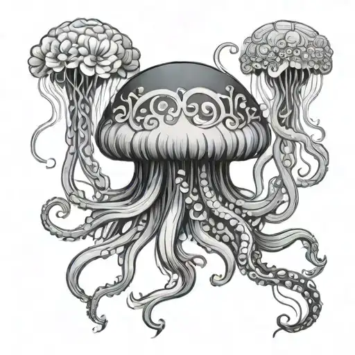 Jellyfish With Flowers And Medusa In The Tentacles