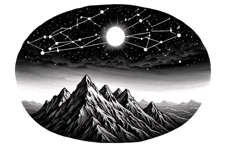 3 Mountain Tops With Leo Virgo And Sagittarius Constellation Above