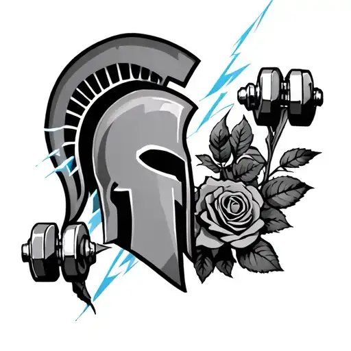 Spartan Helmet And Lightning Strikes And Roses And Dumbells