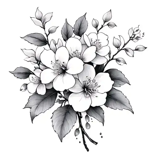 Honeysuckle And Cherry Blossom Bouquet Tattoo Design