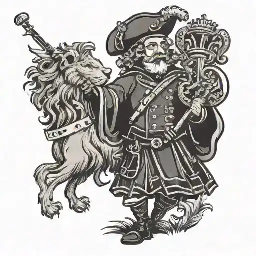 Scottish Lonely Piper With Rampant Lion