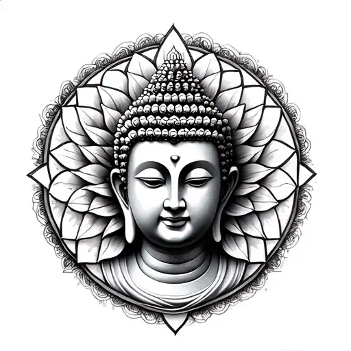 Buddha Head Surrounded By Flower Of Life Sacred Geometry Pattern