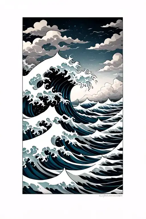Japanese Sea Waves And Clouds