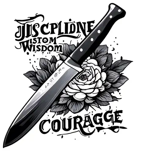 Japanese Chef Knife With Text Discipline Justice Wisdom Courage