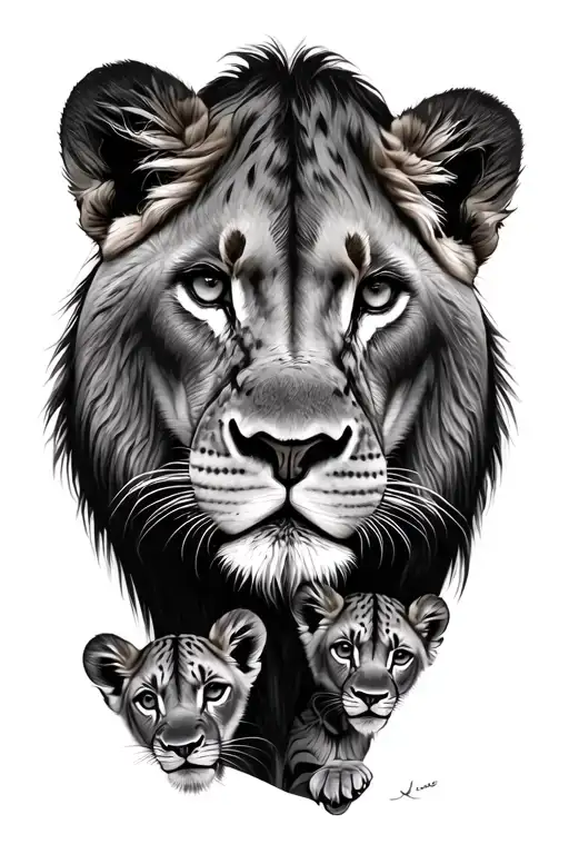 Lioness With Cubs Face Only