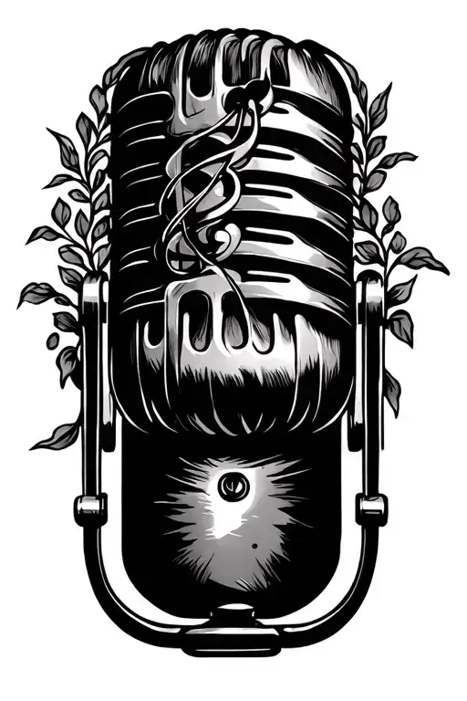 The Word Sing With Thin Vines Coming Off Ends And Traveling Into Old Time Microphone