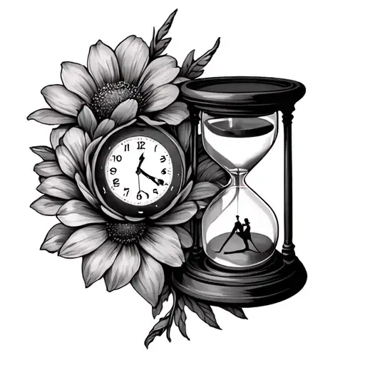 Hourglass With Flower Clock And Doll Sitting