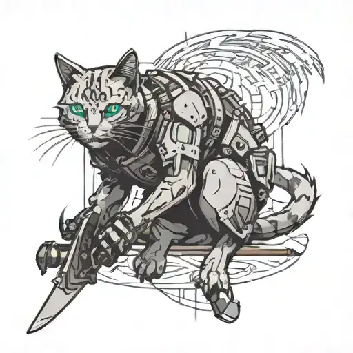 Cyberpunk Cat Wearing Katana