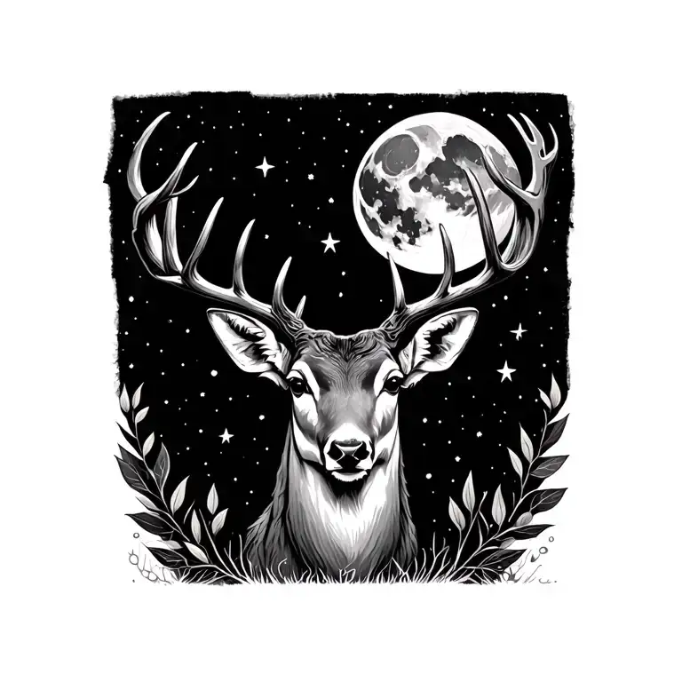 Deer Head With Moon An Stars