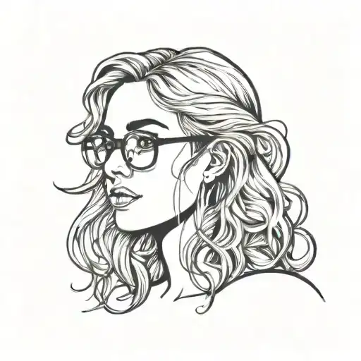 A Very Simple Silhouette Tattoo Outline Of A Ladys Face With Shoulder Length Ringlets And Glasses