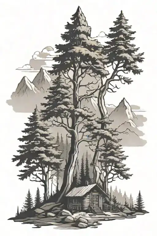 Hiking In Forest With Trees And Mountains