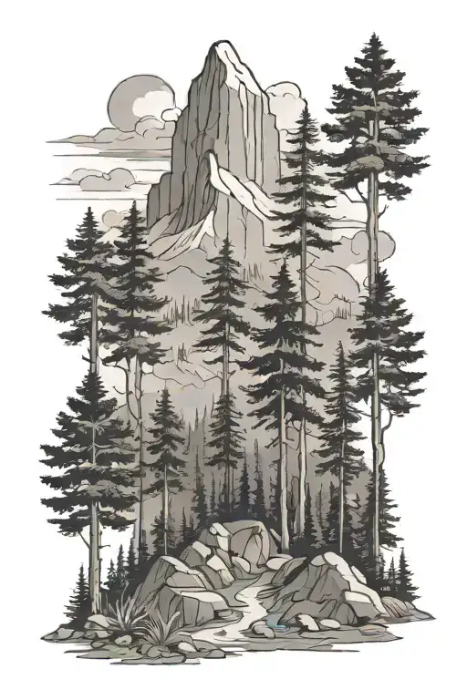 Hiking In Forest With Trees And Mountains