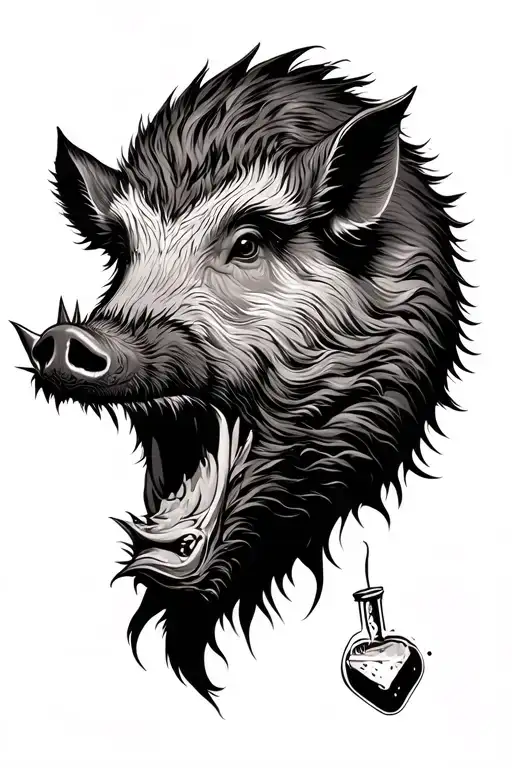 Human Body Tete Of Wild Boar And Addiction To Heroin