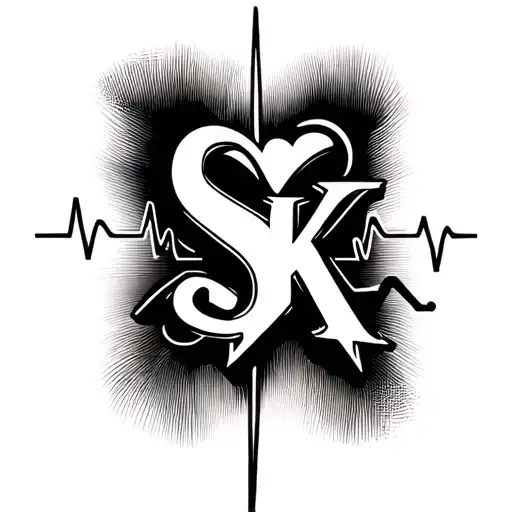 Ekg Line With A Heart And Initials S K