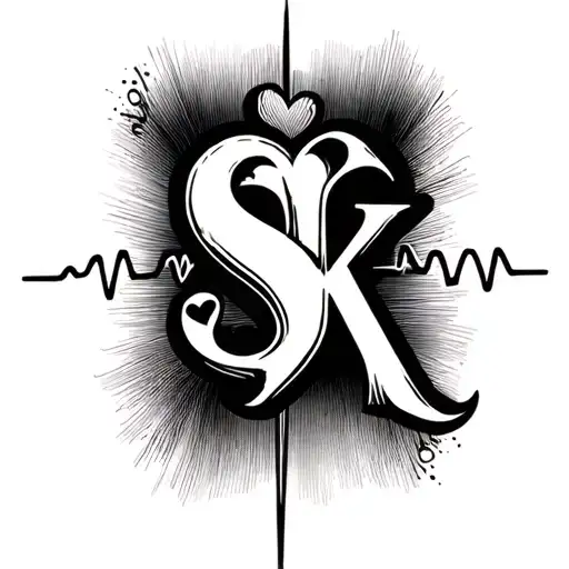 Ekg Line With A Heart And Initials S K