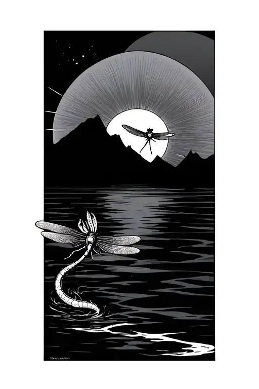 Japanese Rising Sun With A Dragonfly Surrounded