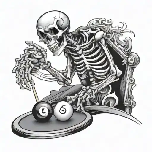 Skeleton Smoking Playing Pool 8 Ball