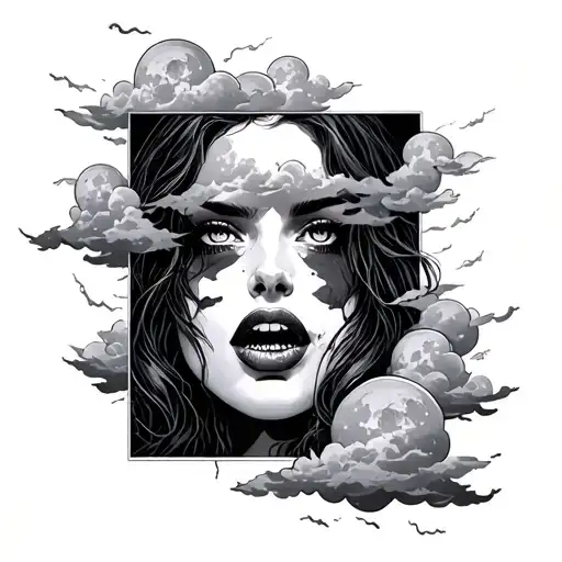 Rip Through Skin Clouds To Full Moon Woman Snarl Lips