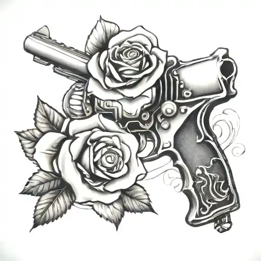 Pearl Handled Pistol And Rose