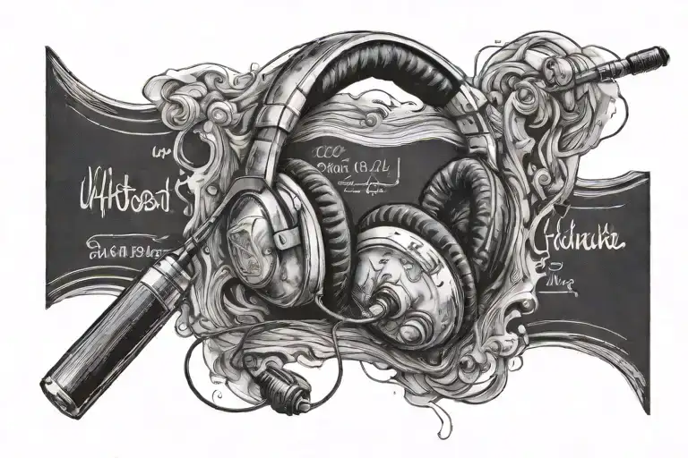 Black Board And A Chalk With Headset Hanging On The Side Of The Black Board