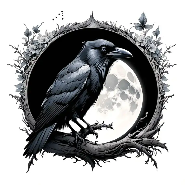 Raven With The Moon Cycles Long Stretched