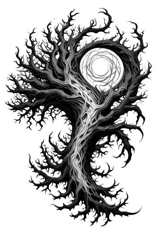 Yggdrasil Tattoo On Shoulder To Elbow Spiraling Polygons