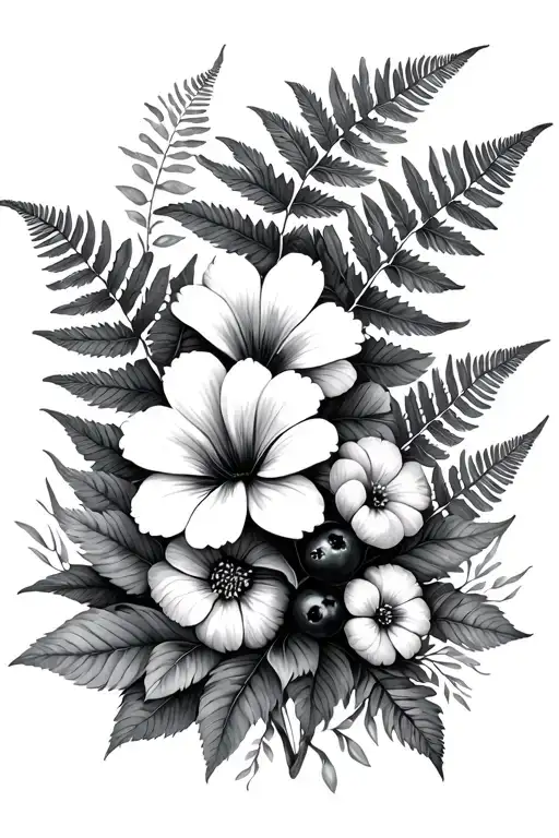 Flowers Ferns And Blackerries