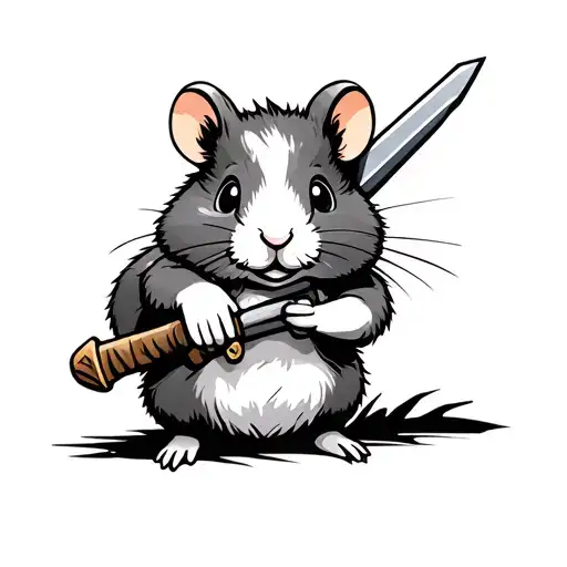 Cartoon Hamster Holding Sword