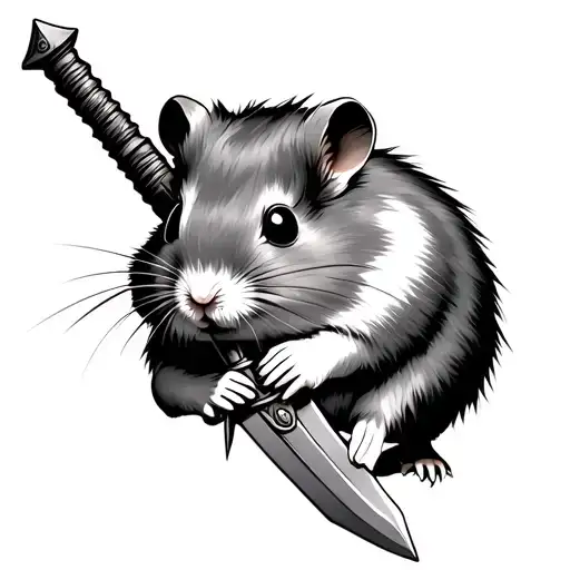 Dwarf Hamster Holding Sword Piercing