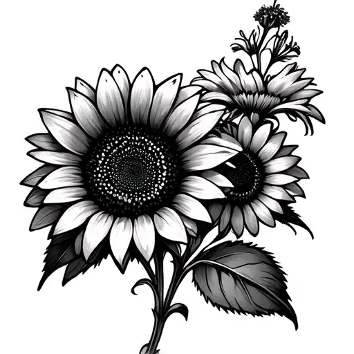 Daisy And Larkspur Flower With Sunflower