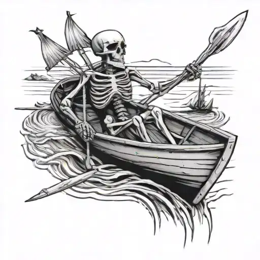Dead Skeleton In A Beat Up Row Boat