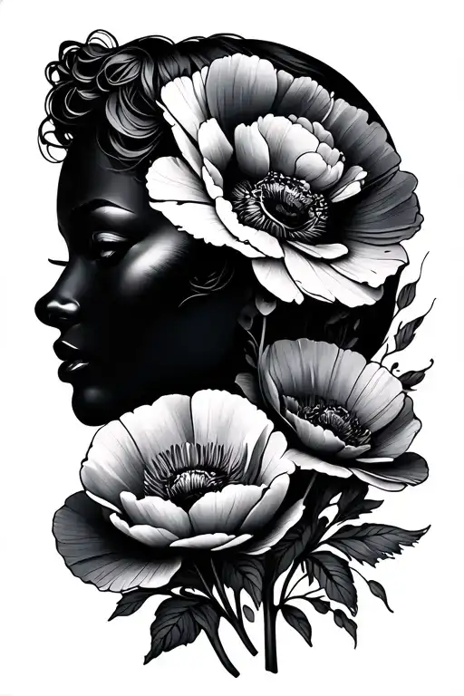 Profile Face With Peonlands And Poppy